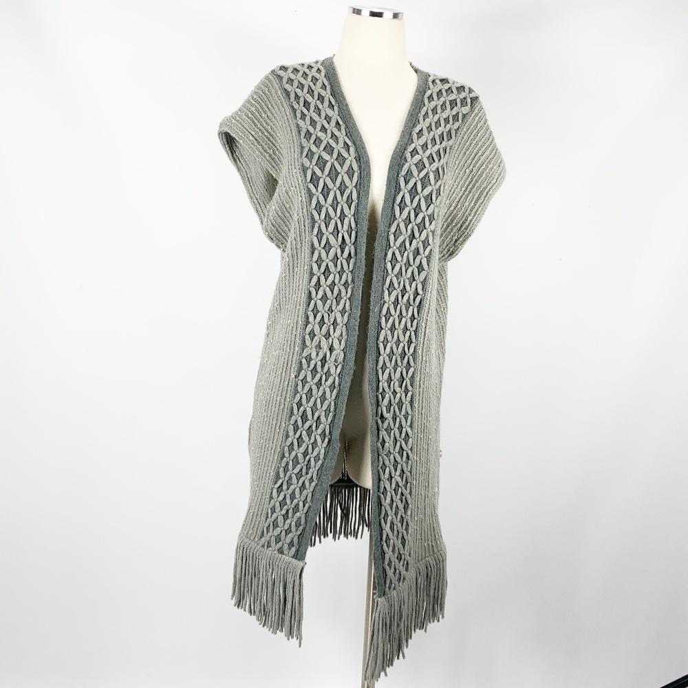 Gena OS One Size Cardigan Sweater Long Gray Metall